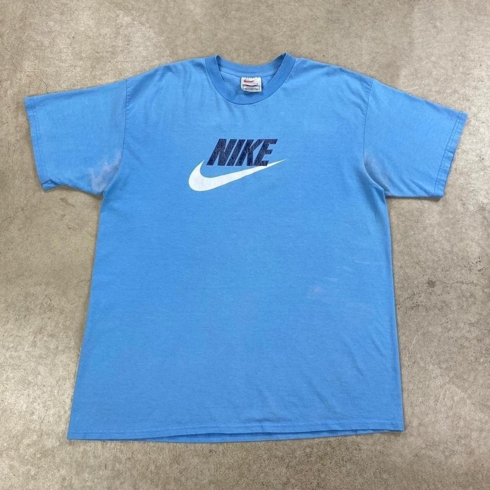 Vintage 90s Nike Shirt Size Large Blue Spell Out Swoosh Logo